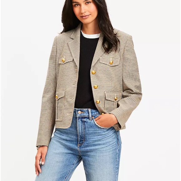 LOFT Plaid Eisenhower Jacket/Blazer with Gold Buttons Size Small Petite NWT - Picture 2 of 9
